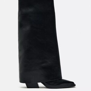 Zara Black Over-the-Knee Leather Boots